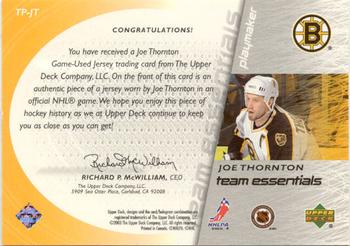 2003-04 Upper Deck - Team Essentials #TP-JT Joe Thornton Back