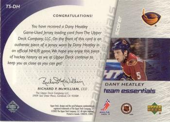 2003-04 Upper Deck - Team Essentials #TS-DH Dany Heatley Back
