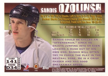 1995-96 Finest #141 Sandis Ozolinsh Back