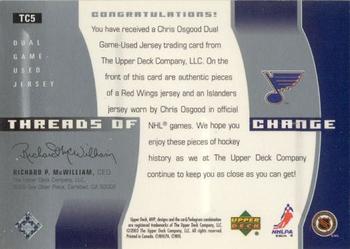 2003-04 Upper Deck MVP - Threads Of Change #TC5 Chris Osgood Back