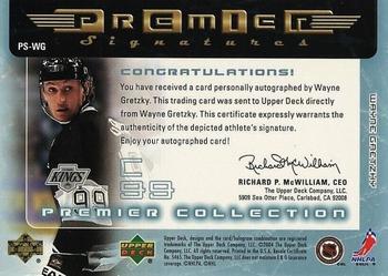 2003-04 Upper Deck Premier Collection - Premier Signatures #PS-WG Wayne Gretzky Back