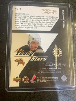 2003-04 Upper Deck Rookie Update - Young Stars #YS-3 Patrice Bergeron Back