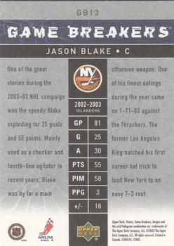 2003-04 Upper Deck Victory - Game Breakers #GB13 Jason Blake Back