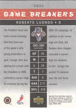 2003-04 Upper Deck Victory - Game Breakers #GB24 Roberto Luongo Back