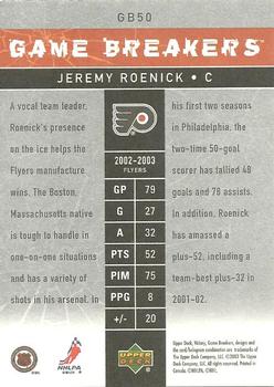 2003-04 Upper Deck Victory - Game Breakers #GB50 Jeremy Roenick Back