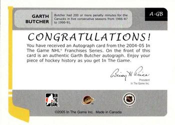 2004-05 In The Game Franchises Canadian - Autographs #A-GB Garth Butcher Back
