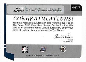 2004-05 In The Game Franchises Canadian - Autographs #A-RC2 Randy Carlyle Back