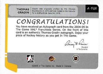 2004-05 In The Game Franchises Canadian - Autographs #A-TG Thomas Gradin Back