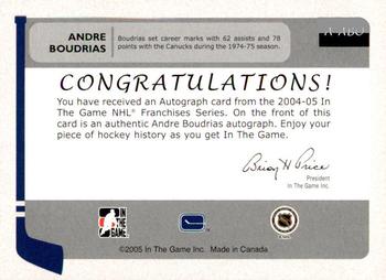 2004-05 In The Game Franchises Canadian - Autographs #A-ABO Andre Boudrias Back