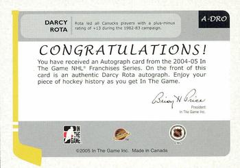 2004-05 In The Game Franchises Canadian - Autographs #A-DRO Darcy Rota Back