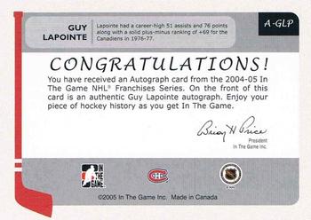 2004-05 In The Game Franchises Canadian - Autographs #A-GLP Guy Lapointe Back
