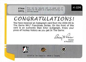 2004-05 In The Game Franchises Canadian - Autographs #A-SSM Stan Smyl Back