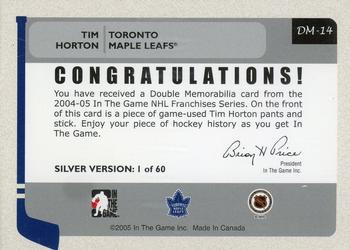 2004-05 In The Game Franchises Canadian - Double Memorabilia #DM-14 Tim Horton Back
