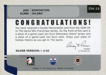 2004-05 In The Game Franchises Canadian - Double Memorabilia #DM-18 Jari Kurri Back