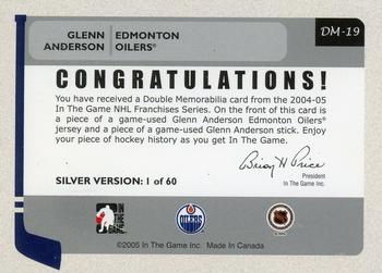 2004-05 In The Game Franchises Canadian - Double Memorabilia #DM-19 Glenn Anderson Back