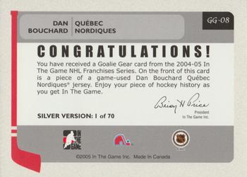 2004-05 In The Game Franchises Canadian - Goalie Gear #GG-08 Dan Bouchard Back