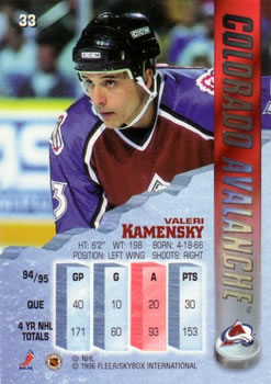 1995-96 Metal #33 Valeri Kamensky Back