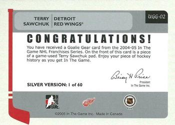 2004-05 In The Game Franchises Update - Goalie Gear #UGG2 Terry Sawchuk Back