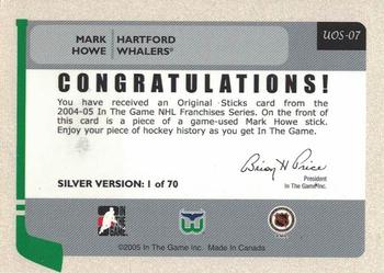 2004-05 In The Game Franchises Update - Original Sticks #UOS7 Mark Howe Back