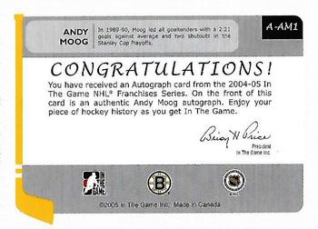 2004-05 In The Game Franchises US East - Autographs #A-AM1 Andy Moog Back