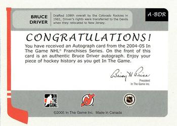 2004-05 In The Game Franchises US East - Autographs #A-BDR Bruce Driver Back