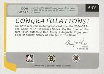 2004-05 In The Game Franchises US East - Autographs #A-DA Don Awrey Back