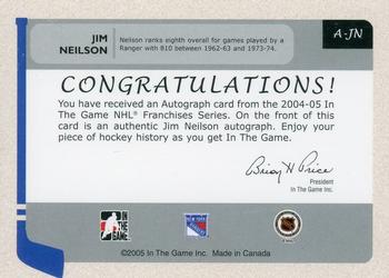 2004-05 In The Game Franchises US East - Autographs #A-JN Jim Neilson Back