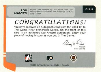 2004-05 In The Game Franchises US East - Autographs #A-LA Lou Angotti Back