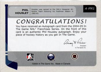 2004-05 In The Game Franchises US East - Autographs #A-PH1 Phil Housley Back