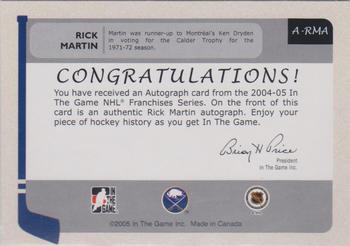 2004-05 In The Game Franchises US East - Autographs #A-RMA Rick Martin Back