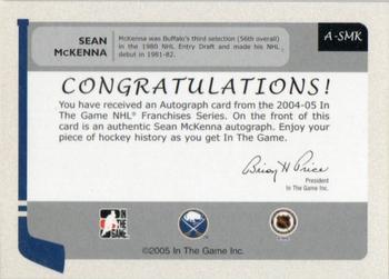2004-05 In The Game Franchises US East - Autographs #A-SMK Sean McKenna Back
