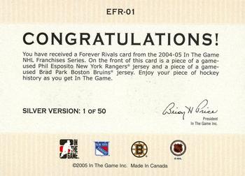 2004-05 In The Game Franchises US East - Forever Rivals #EFR-01 Phil Esposito / Brad Park Back