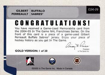2004-05 In The Game Franchises US East - Game-Used Memorabilia Gold #ESM-09 Gilbert Perreault Back