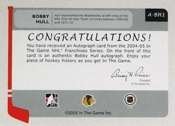 2004-05 In The Game Franchises US West - Autographs #A-BH1 Bobby Hull Back