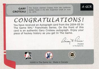 2004-05 In The Game Franchises US West - Autographs #A-GCR Gary Croteau Back