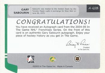 2004-05 In The Game Franchises US West - Autographs #A-GSB Gary Sabourin Back