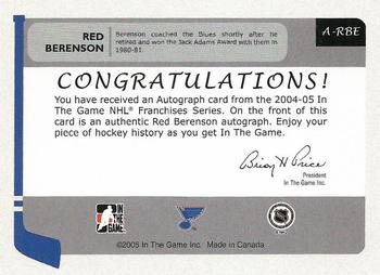 2004-05 In The Game Franchises US West - Autographs #A-RBE Red Berenson Back