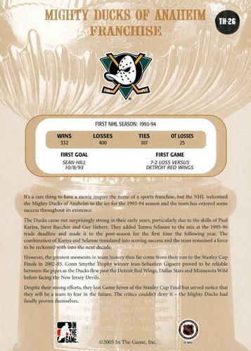 2004-05 In The Game Franchises US West - Team History #TH-26 Mighty Ducks of Anaheim Back