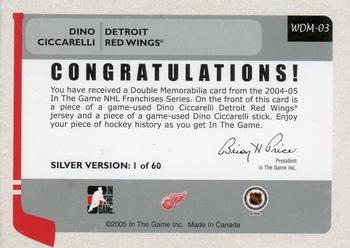 2004-05 In The Game Franchises US West - Double Memorabilia #WDM-03 Dino Ciccarelli Back