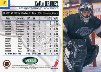 1995-96 Parkhurst International #103 Kelly Hrudey Back