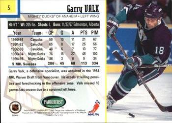 1995-96 Parkhurst International #5 Garry Valk Back