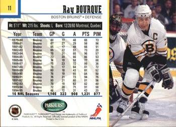 1995-96 Parkhurst International #11 Ray Bourque Back
