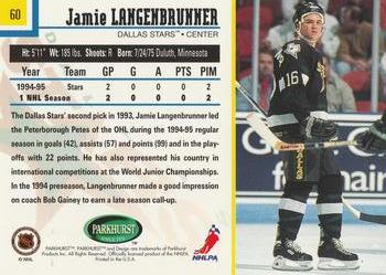 1995-96 Parkhurst International #60 Jamie Langenbrunner Back