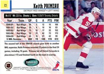 1995-96 Parkhurst International #72 Keith Primeau Back