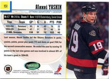 1995-96 Parkhurst International #151 Alexei Yashin Back