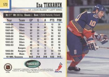 1995-96 Parkhurst International #173 Esa Tikkanen Back