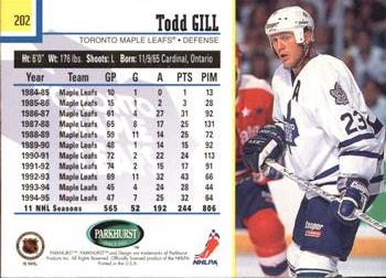 1995-96 Parkhurst International #202 Todd Gill Back