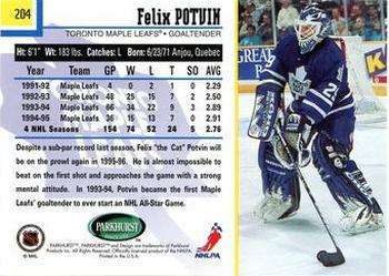 1995-96 Parkhurst International #204 Felix Potvin Back