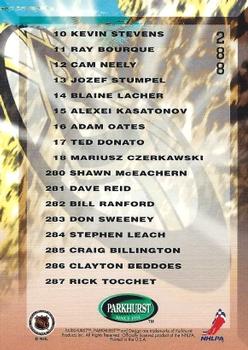 1995-96 Parkhurst International #288 Bruins Checklist Back