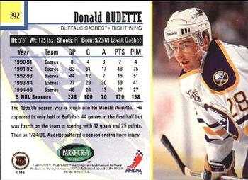 1995-96 Parkhurst International #292 Donald Audette Back